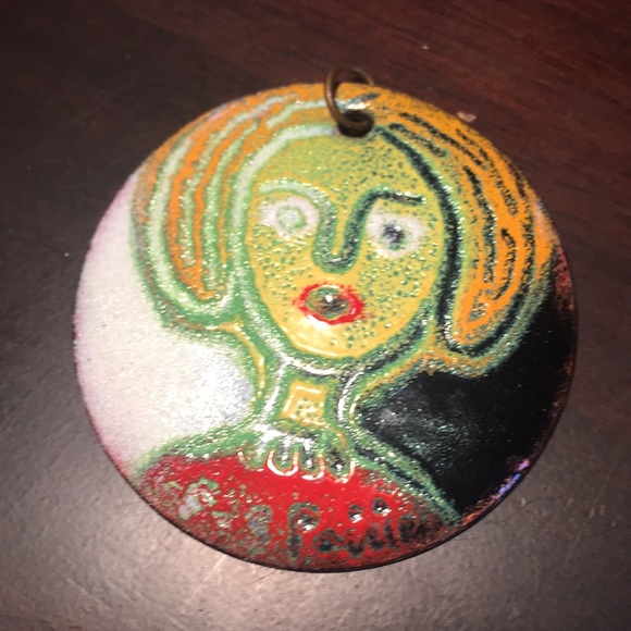 Enamel on Copper Pendant Necklace 2 inches - Picture 2 of 6